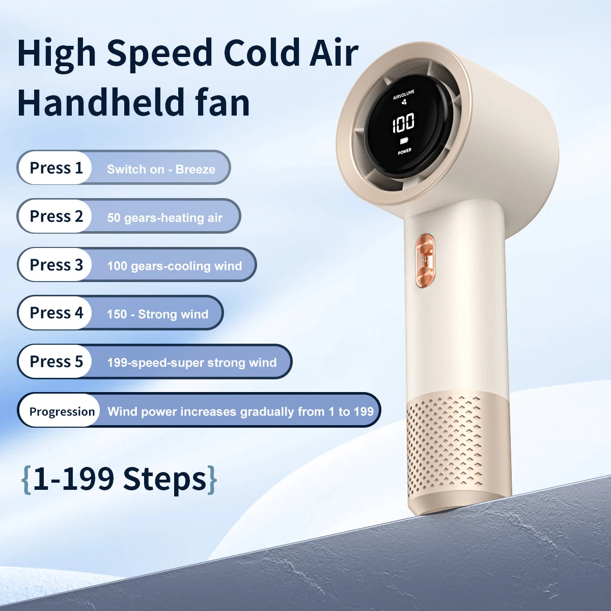 Mini aire acondicionado portátil con ventilador de alta velocidad con seis ventiladores y 199 niveles de ajuste infinito
