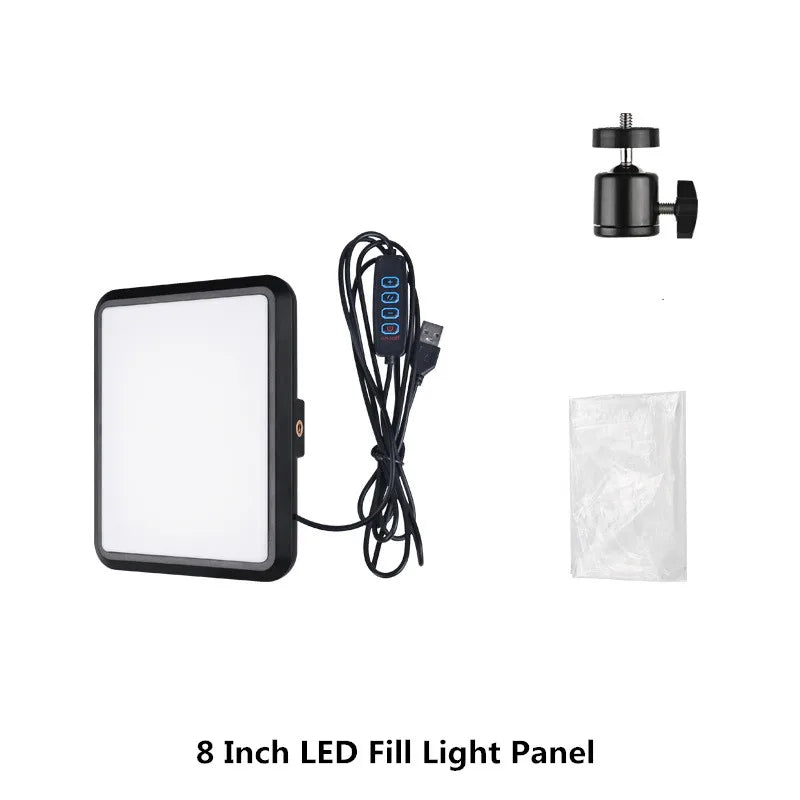 Panel de luz LED para fotografía y vídeo, Kit de lámpara de estudio fotográfico con brillo ajustable de 8/12 pulgadas, para transmisión en vivo de YouTube