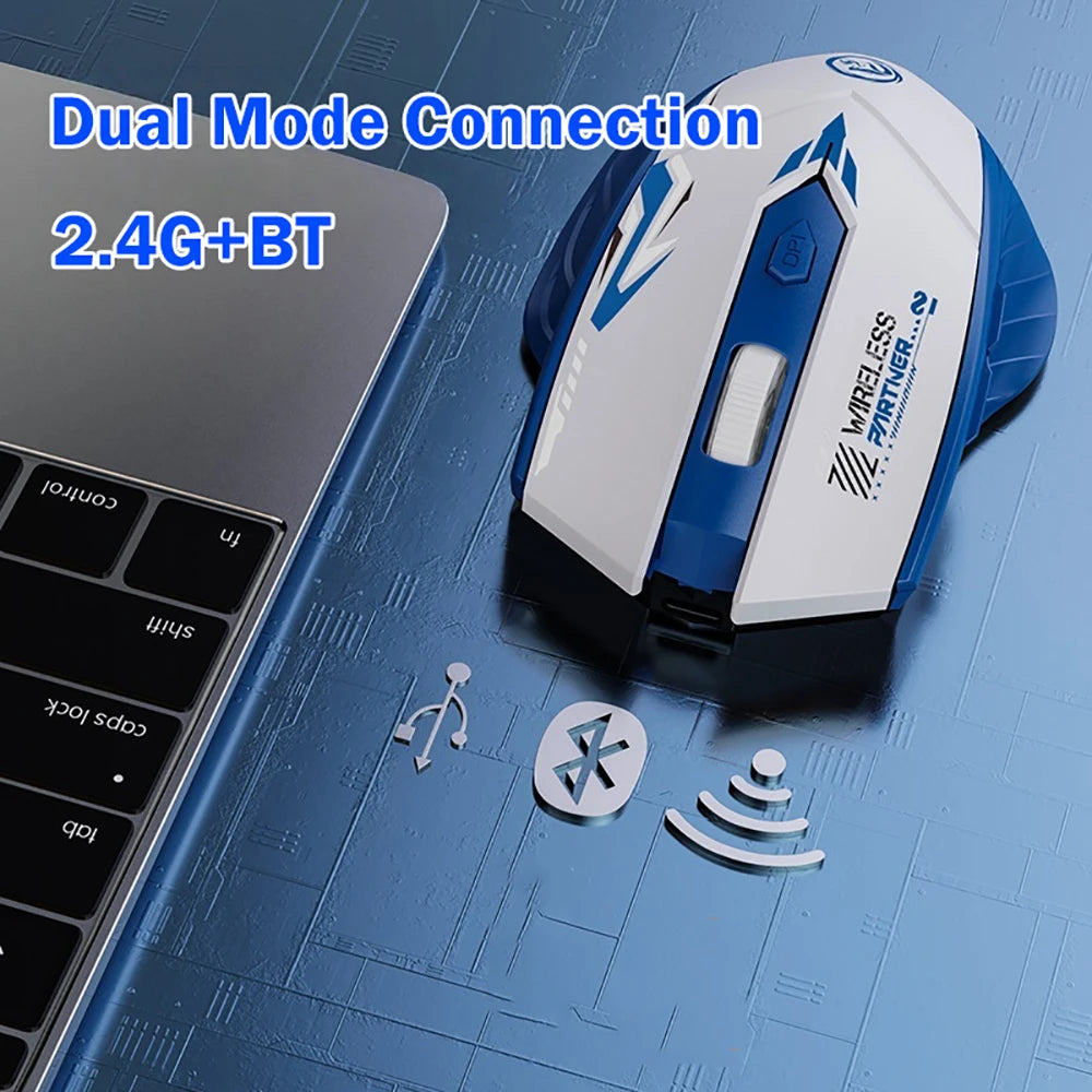 Ratón inalámbrico de 6 botones 2,4G, Bluetooth 5,4, ratón recargable de modo Dual, ratón de oficina de 1600 DPI, ratón para juegos para PC y portátil