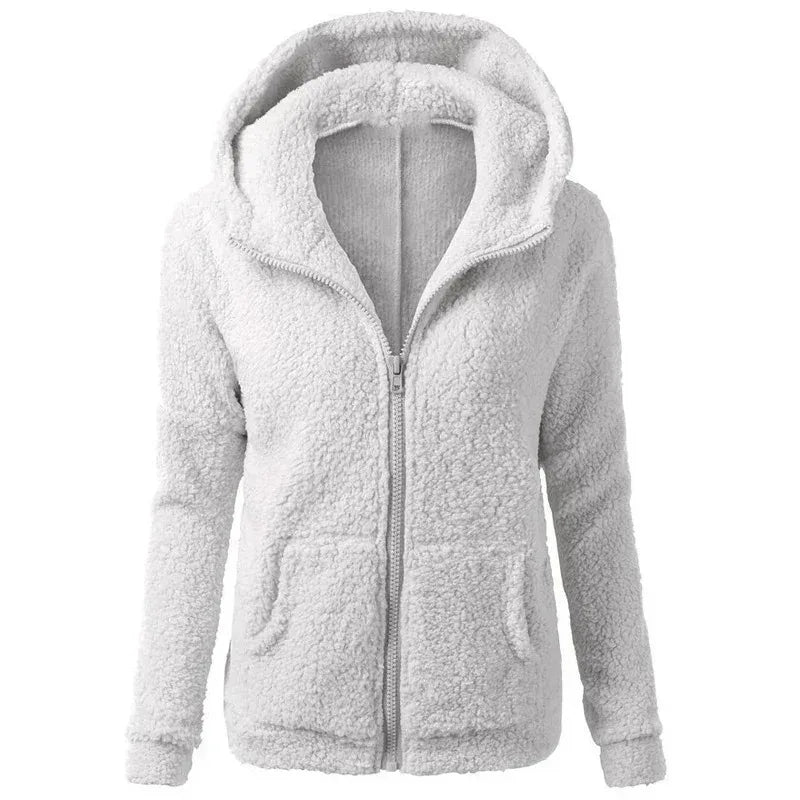 Chaqueta cálida de otoño e invierno para mujer, Sudadera con capucha informal 2025, sudaderas con capucha para mujer, sudadera con cremallera, abrigo liso de lana suave para mujer