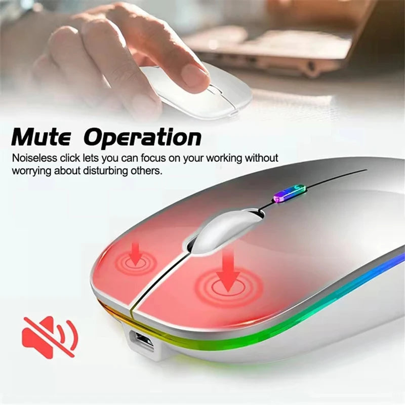 Ratón inalámbrico LED, recargable por USB, compatible con Bluetooth, RGB, silencioso, ergonómico, con retroiluminación, para ordenador portátil, PC y ipad