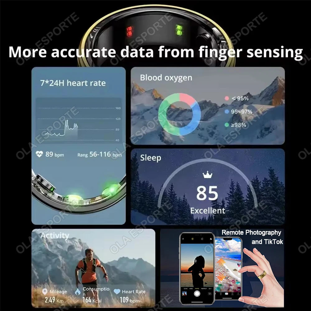 Nuevo Anillo Inteligente 2026 con Monitor de Frecuencia Cardíaca, Presión Arterial, Sueño y Seguimiento de Movimiento, Resistente al Agua IP68, para Hombres y Mujeres, Regalo para las Fiestas