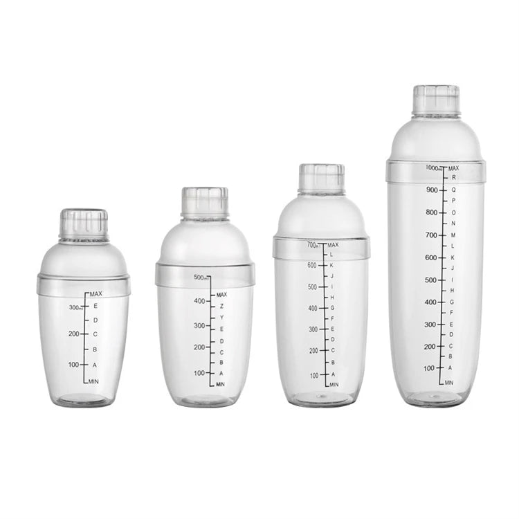 LMETJMA-Juego de coctelera de plástico, mezclador de bebidas con marcador, coctelera transparente y Jigger de medición, taza de onza JT25
