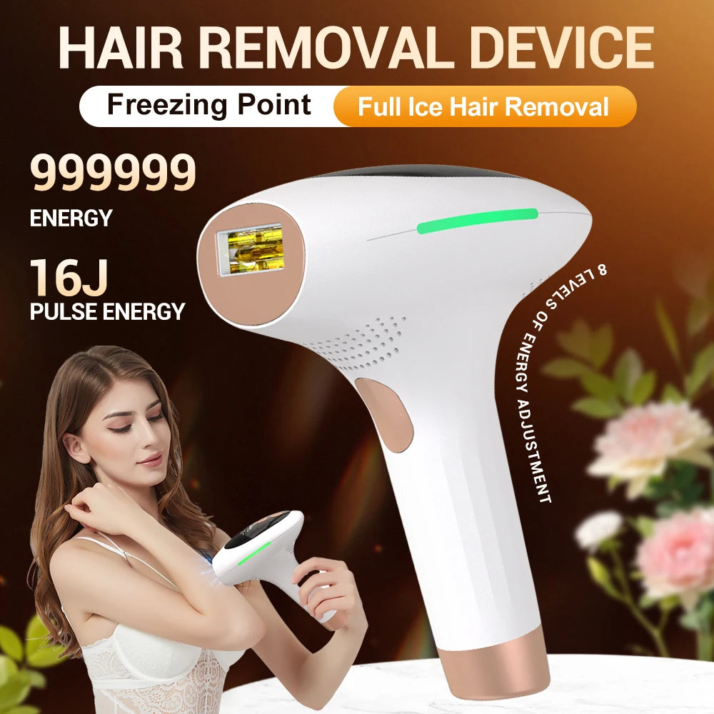 Dispositivo de Depilación IPL 3 en 1 con Enfriamiento por Hielo, 999900 Flashes, Depiladora Láser para Mujeres y Hombres, Uso Doméstico
