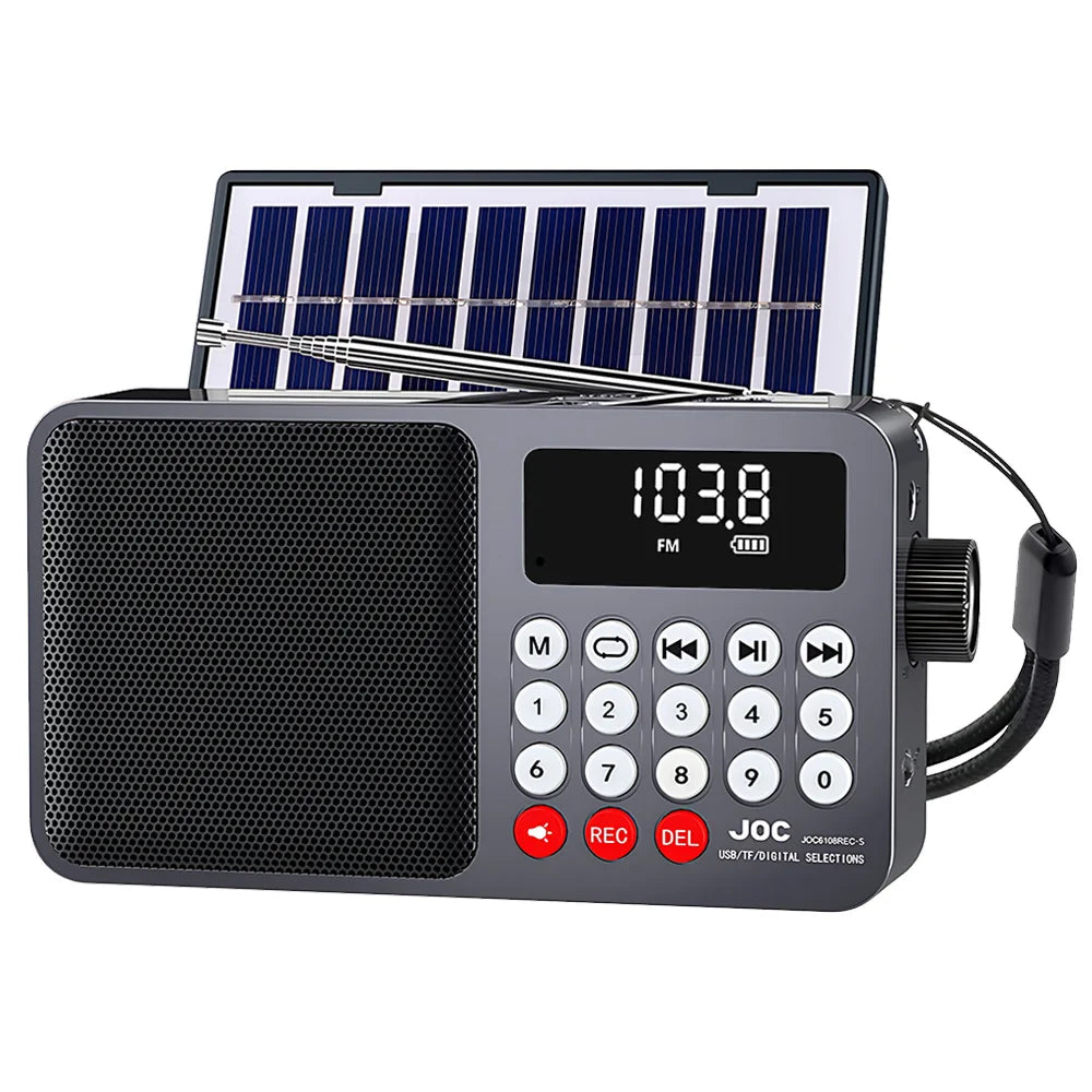 Radio FM Solar, Altavoz Bluetooth portátil con luz LED, compatible con grabación de tarjetas TF, reproducción USB, altavoz inalámbrico, Radio, receptor FM