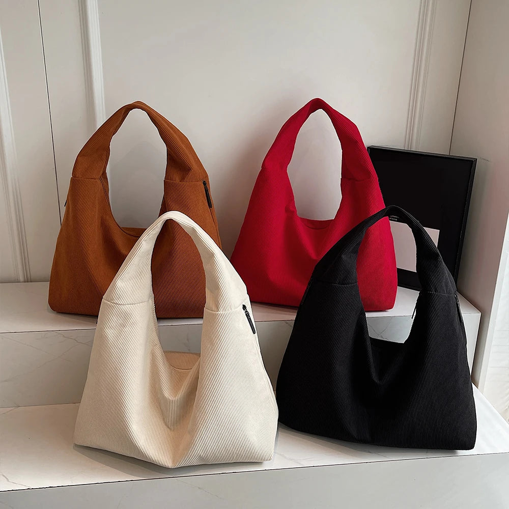 Bolso de Hombro Vintage de Pana, Gran Capacidad con Múltiples Bolsillos