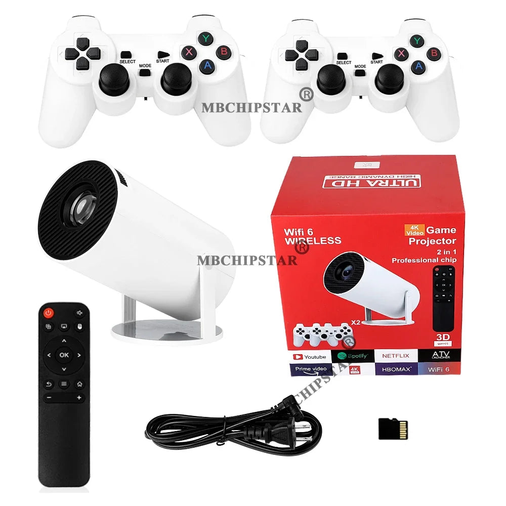 Proyector de juegos H90PRO 4K, 19000 + juegos de vídeo Retro 3D, controlador de juegos inalámbrico para PS1/SEGA, sistema Dual de cine en casa portátil