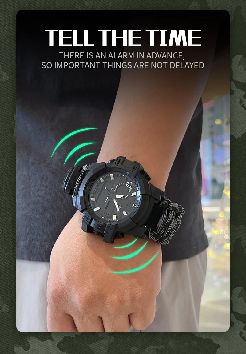 Reloj Digital Deportivo con Brújula y LED para Hombre, Resistente al Agua