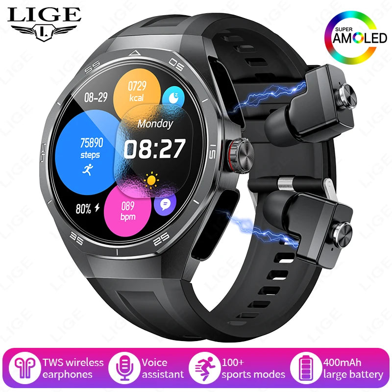 Smartwatch LIGE 2 en 1 con auriculares TWS, llamadas Bluetooth y monitor de salud