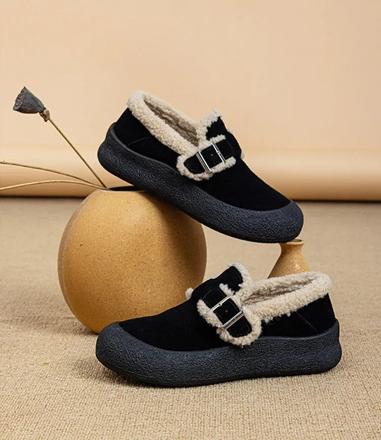 Zapatillas de Cuero con Forro de Terciopelo para Mujer - Talle Grande