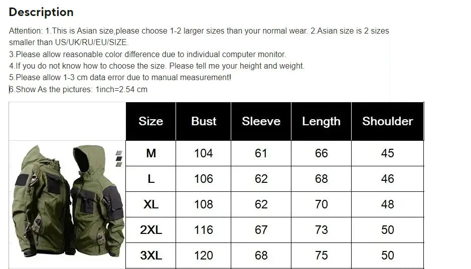 Chaqueta Táctica Militar Impermeable con Capucha para Hombre