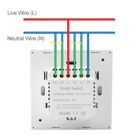 Interruptor inteligente de encendido y apagado con WiFi, dispositivo con botón de encendido de 220V, para pared, Alexa, Google Home, sin cable neutro, UE, dos vías