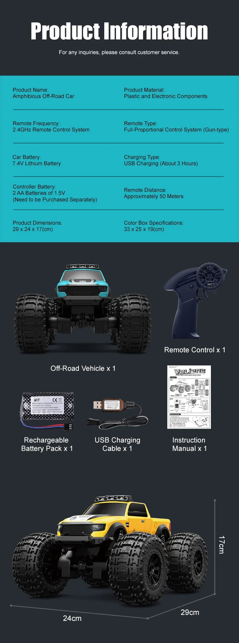 Auto RC Anfibio JJRC C8816 4WD Todoterreno con Luces LED 1:16