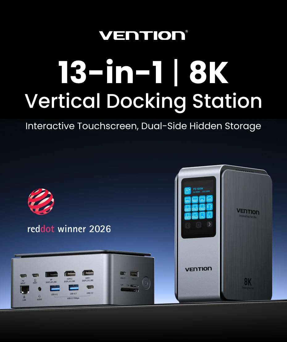 Vention Estación de Conexión USB C 13 en 1 8K@30Hz MST, Pantalla Inteligente, Adaptador USB 3.2 10Gbps para Windows, MacBook Pro, HP, Laptop Dell