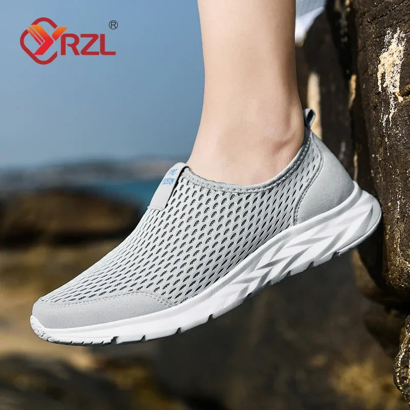 YRZL, zapatillas de deporte para hombre, zapatos informales de malla transpirable para hombre, mocasines antideslizantes para exteriores de talla grande, zapatos de tenis ligeros para caminar para hombre