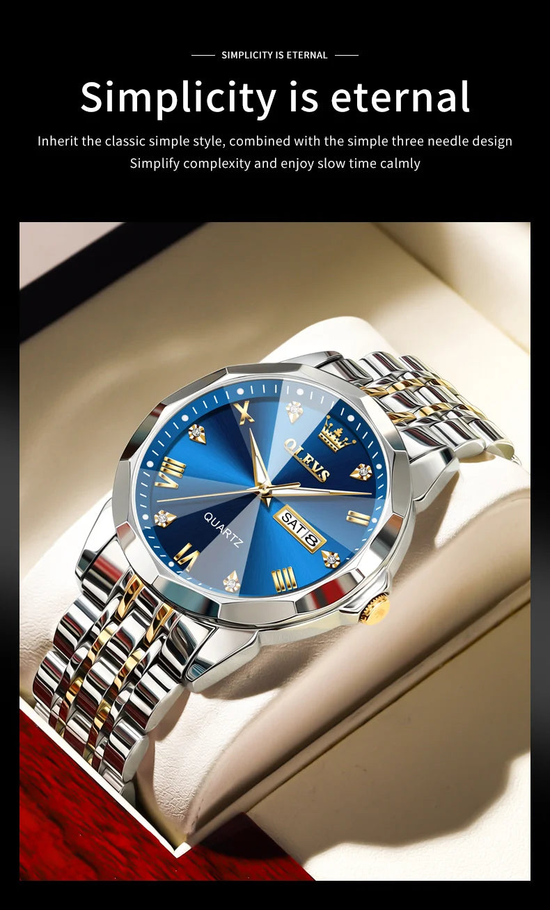 Reloj de Cuarzo OLEVS para Hombre con Acero Inox y Doble Calendario