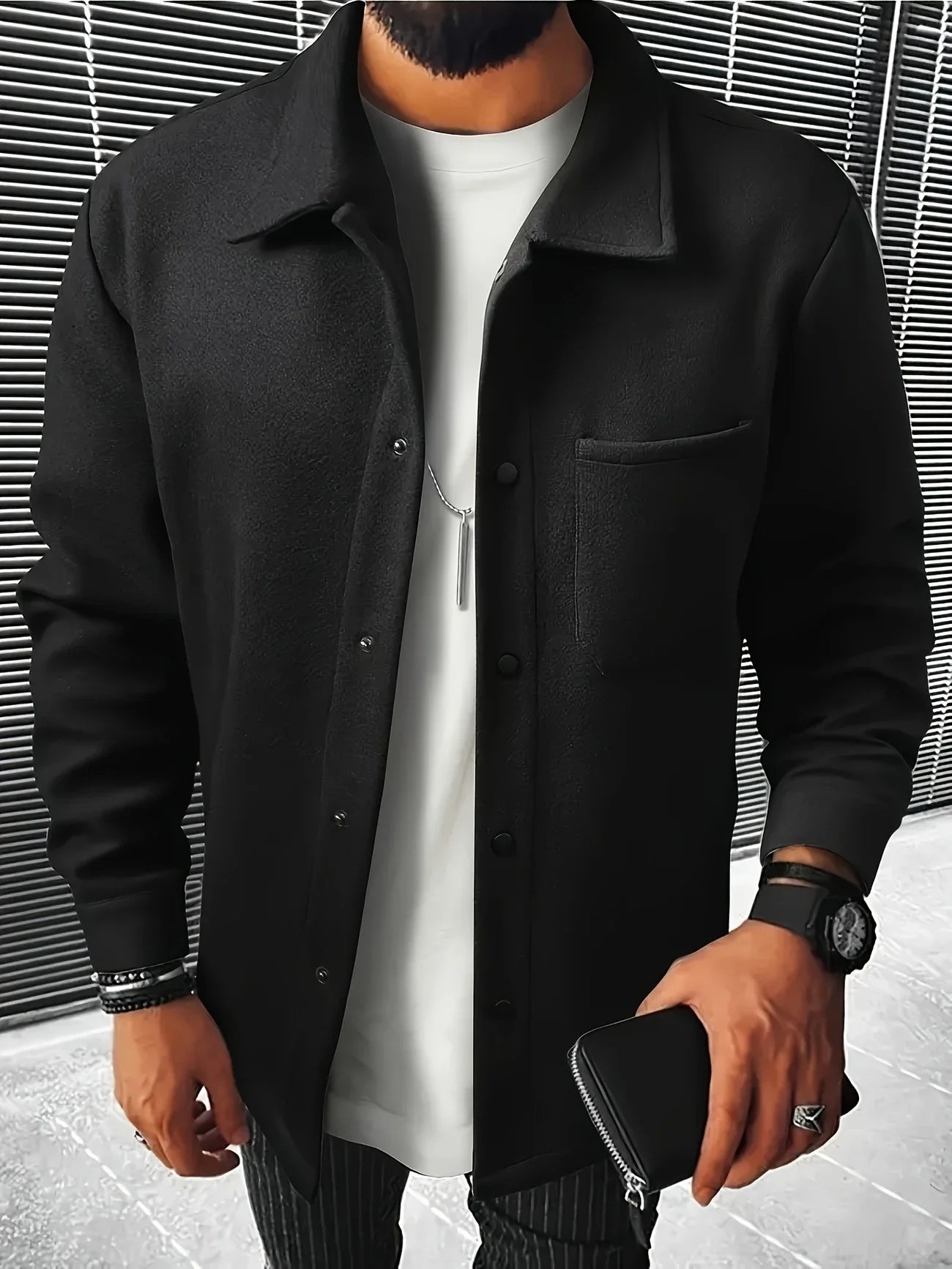 Chaqueta de Hombre con Botones, Mezcla de Lana, Estilo Casual con Solapa