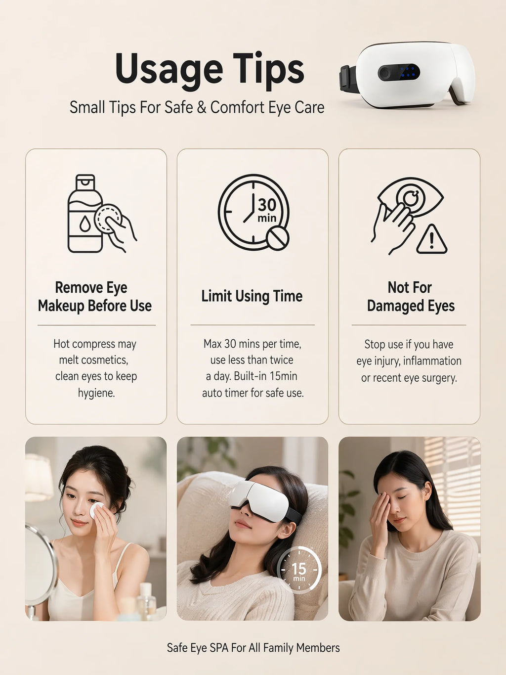 Masajeador de Ojos Inalámbrico con Compresas Calientes y Bluetooth