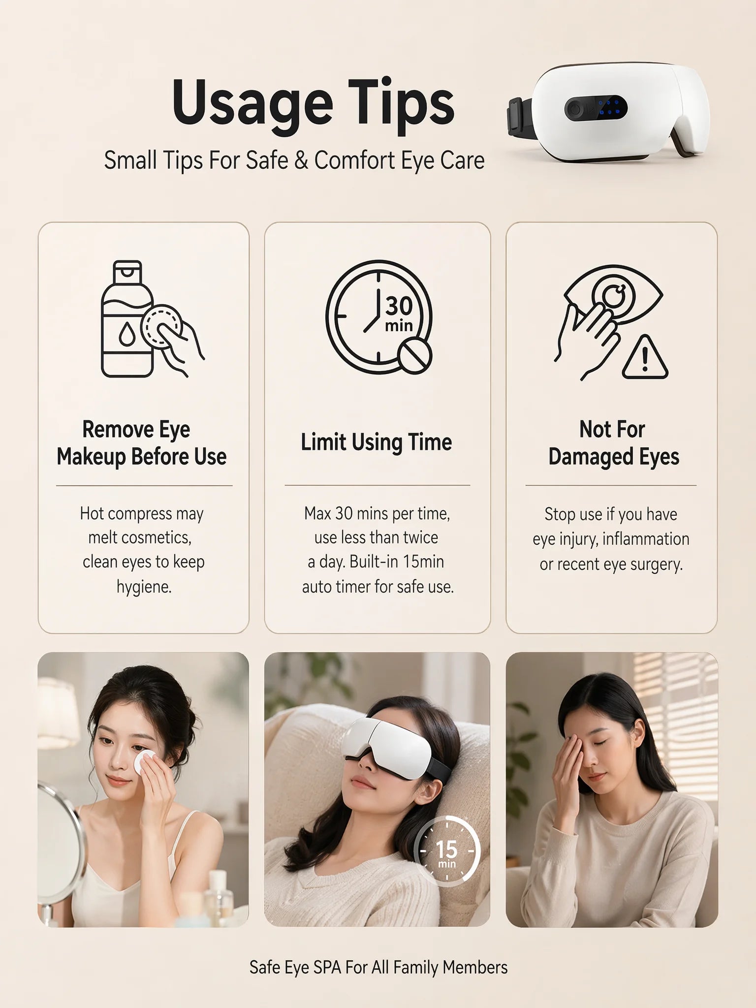 Masajeador de Ojos Inalámbrico con Compresas Calientes y Bluetooth