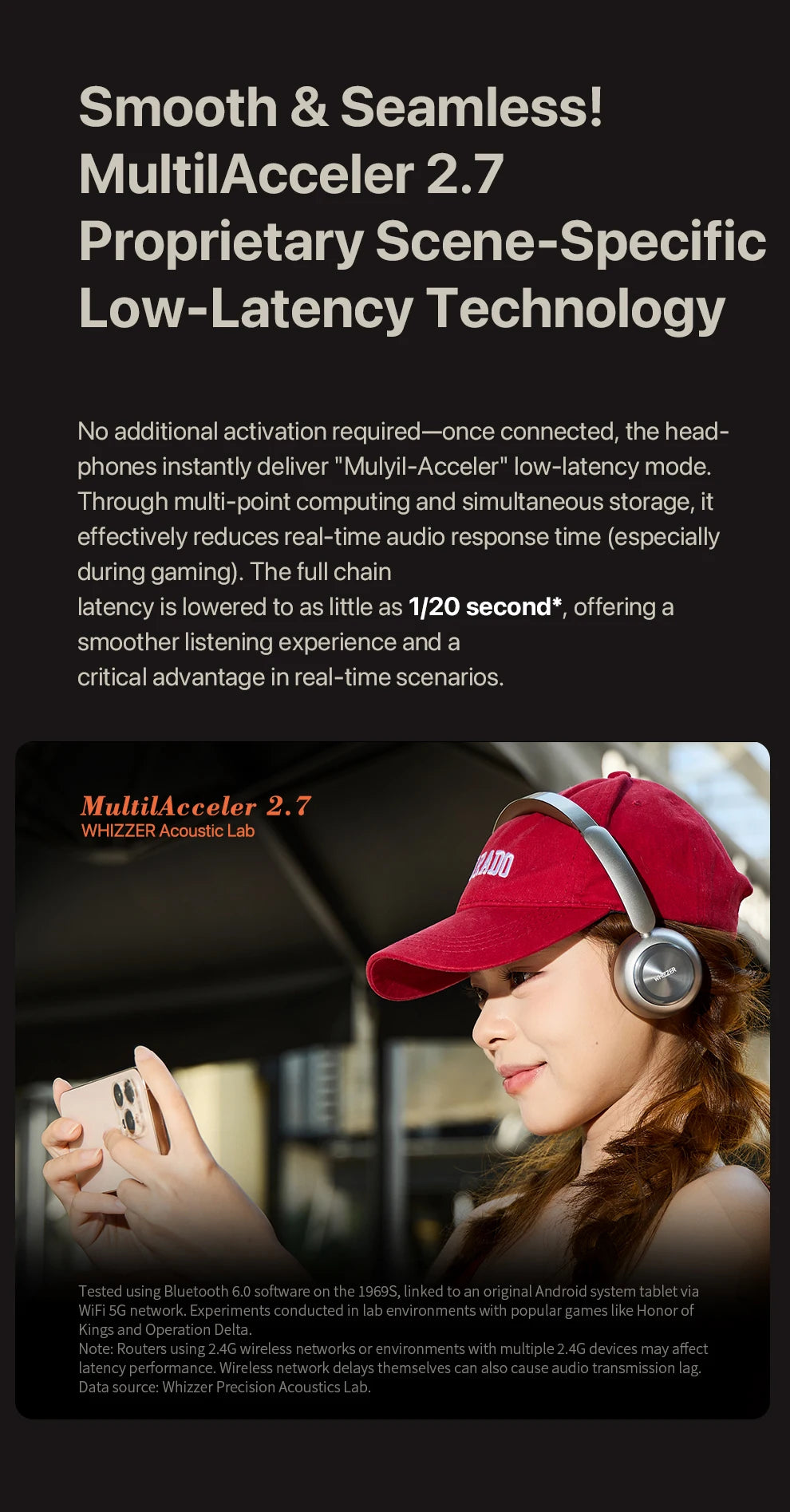 WHIZZER 1969S Auriculares inalámbricos Bluetooth 6.0 ANC con micrófono estéreo de graves profundos para iPhone Android
