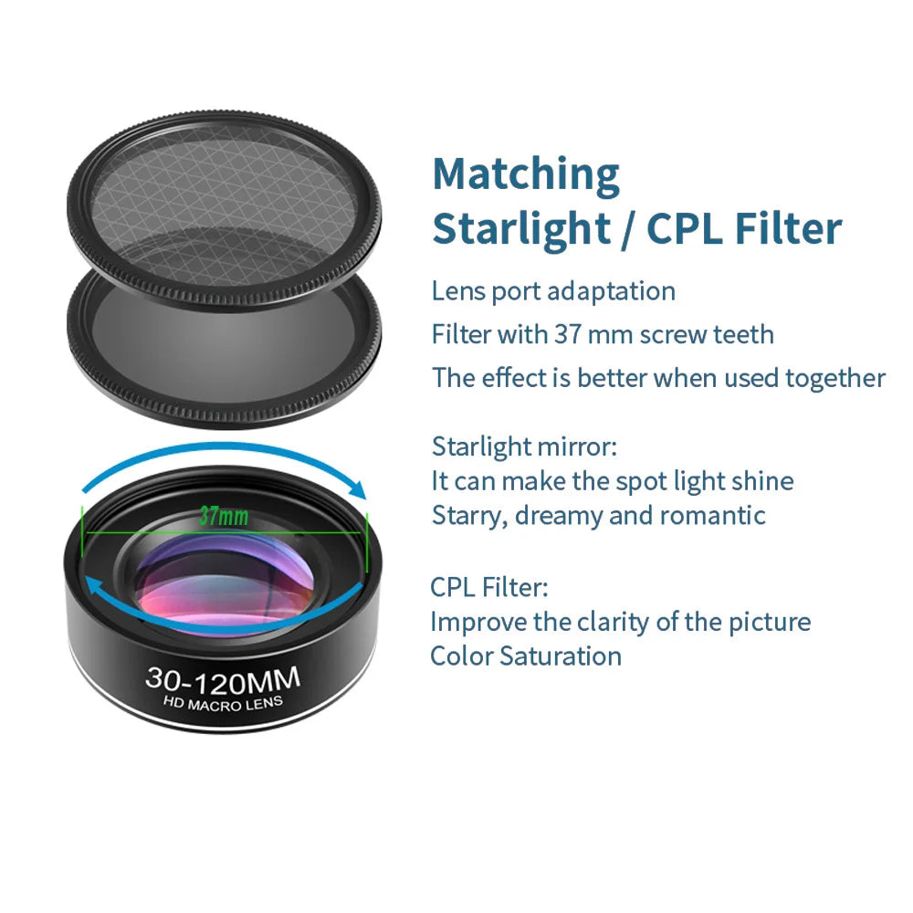 Kit de Lentes para Celular Macro 10x con Filtros CPL y Estrella