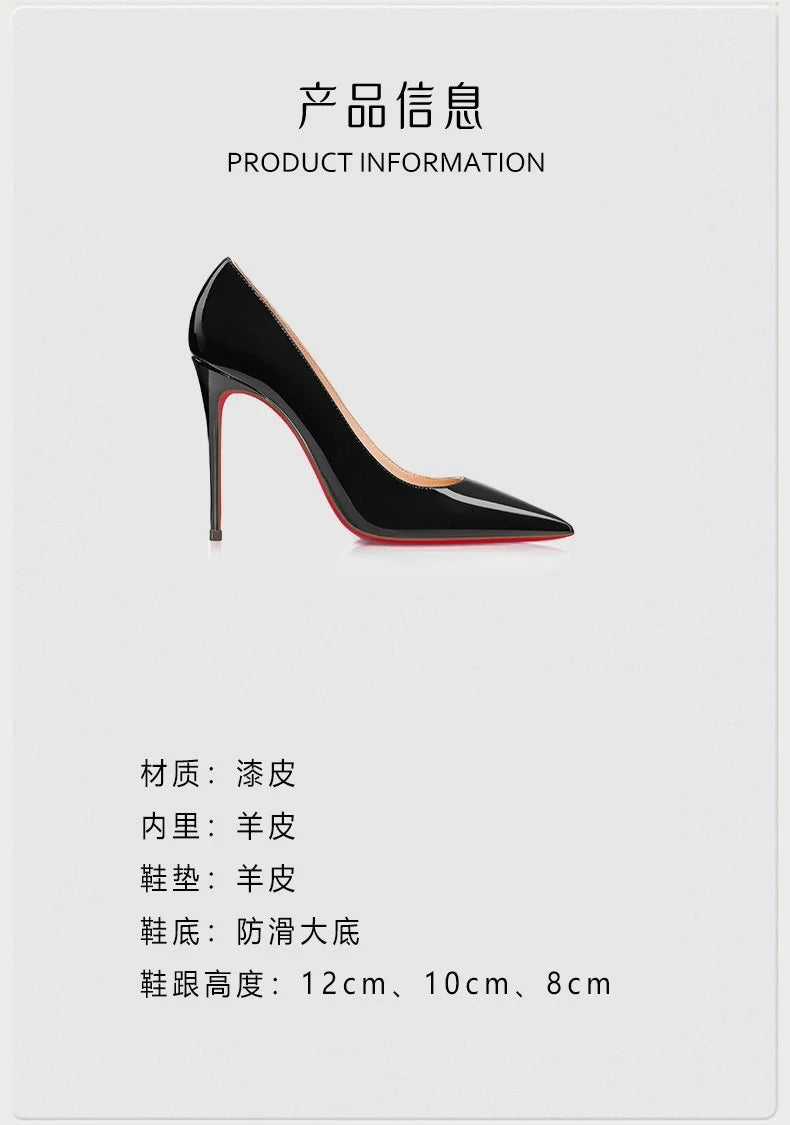 Stilettos de Mujer Charol Suela Roja Punta Fina Tacón Alto