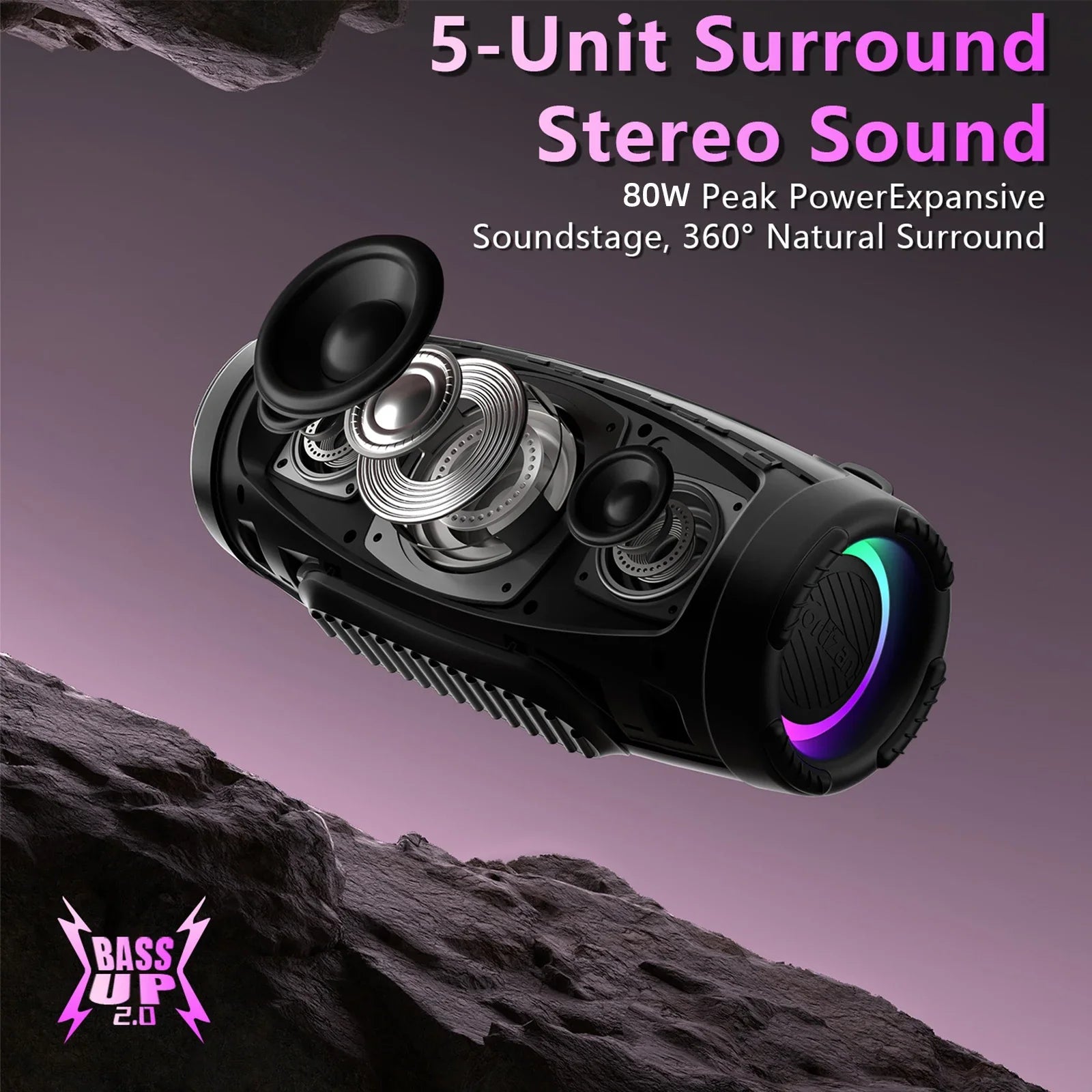 Altavoz Bluetooth Ortizan, Altavoz Portátil con Sonido Estéreo de 60W, Bluetooth 6.0, 20H de Reproducción, Auracast Snyc, Reproducción AUX/USB-Disk