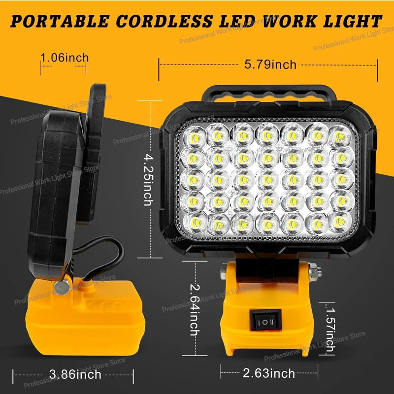 Lámpara de Trabajo LED 60W para Batería DeWalt 20V con carga USB