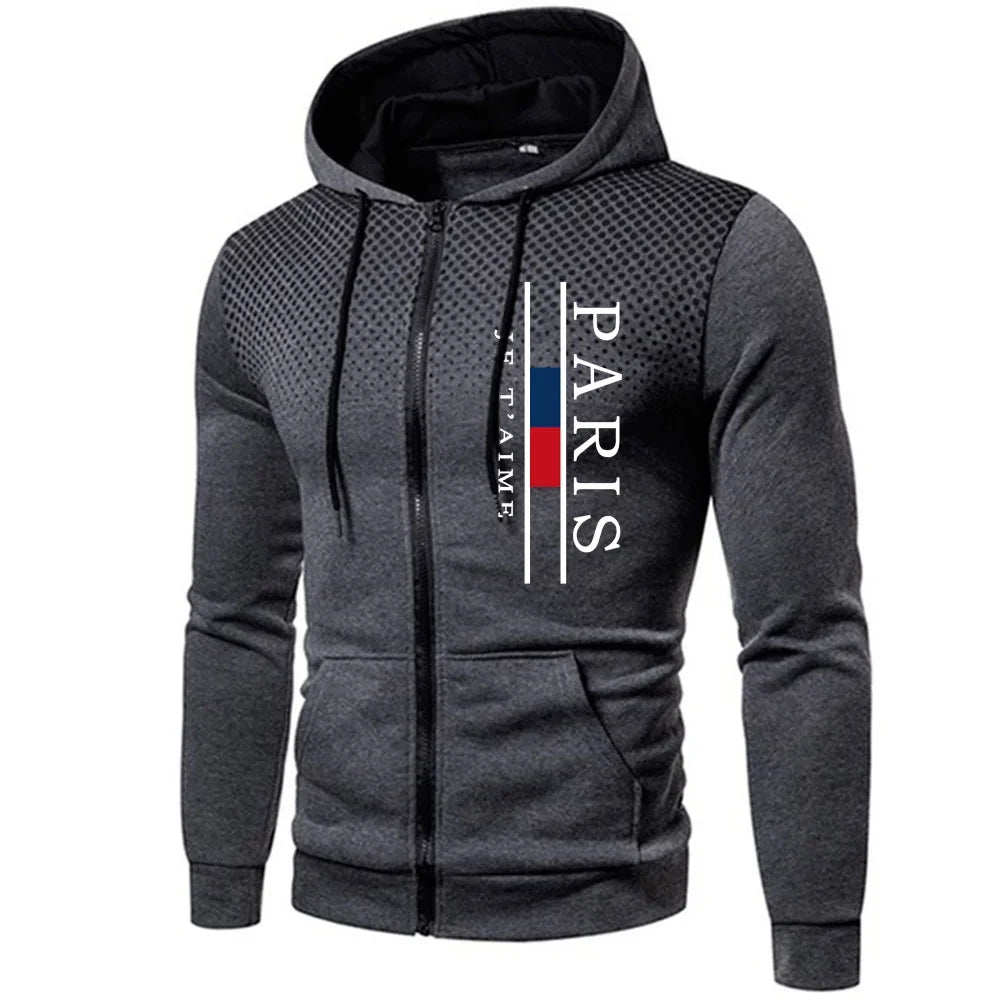 Campera con Estampado de París para Hombre – Abrigo con Capucha y Cremallera