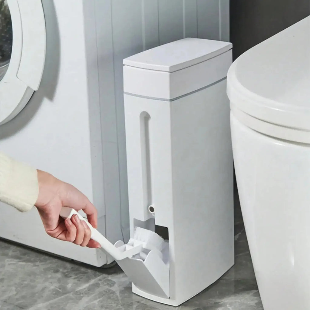 Cubo de basura para baño con escobilla para inodoro y tapa, compacto