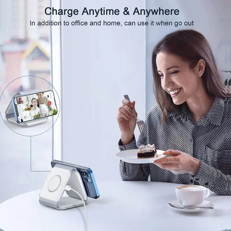 Cargador Inalámbrico Plegable 3 en 1 de Carga Rápida para Escritorio, Compatible con iPhone 17 16 15 14 13 Pro Max, iWatch 10 9 8 7 6, AirPods Pro 2