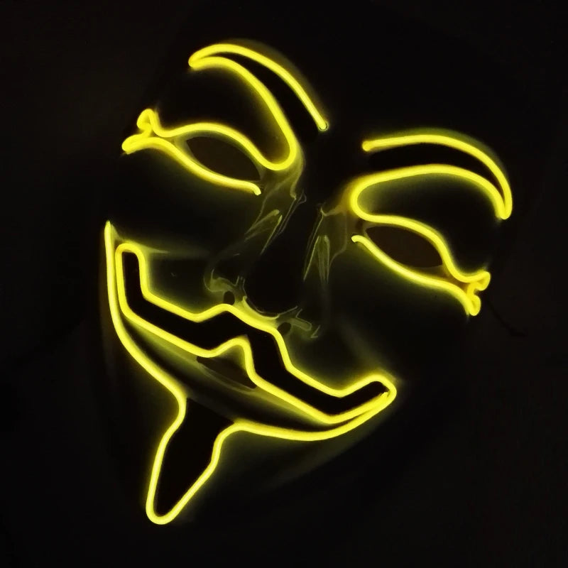 Máscara LED de Vendetta para Halloween, Discoteca, Carnaval, Fiesta, Decoración, Cosplay, Máscara Brillante de Guy Fawkes