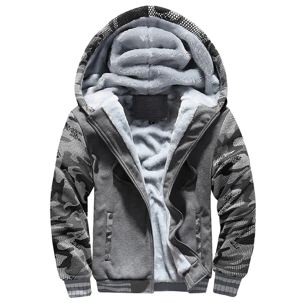 Chaqueta Gruesa con Forro Polar para Hombre, Capucha y Cremallera