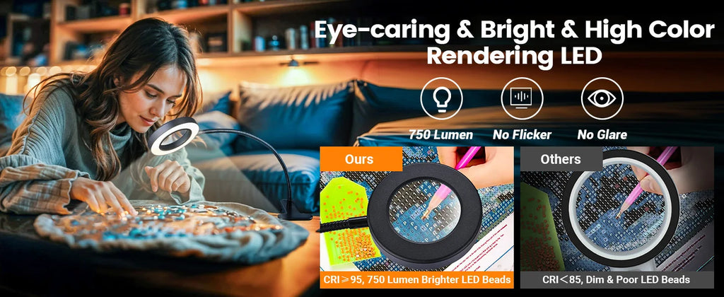 Lupa 5/10X con clip Lámpara de lupa 28/56LED Modo 3 colores 10 Atenuador de brillo 360 °   Luces flexibles con cuello de cisne