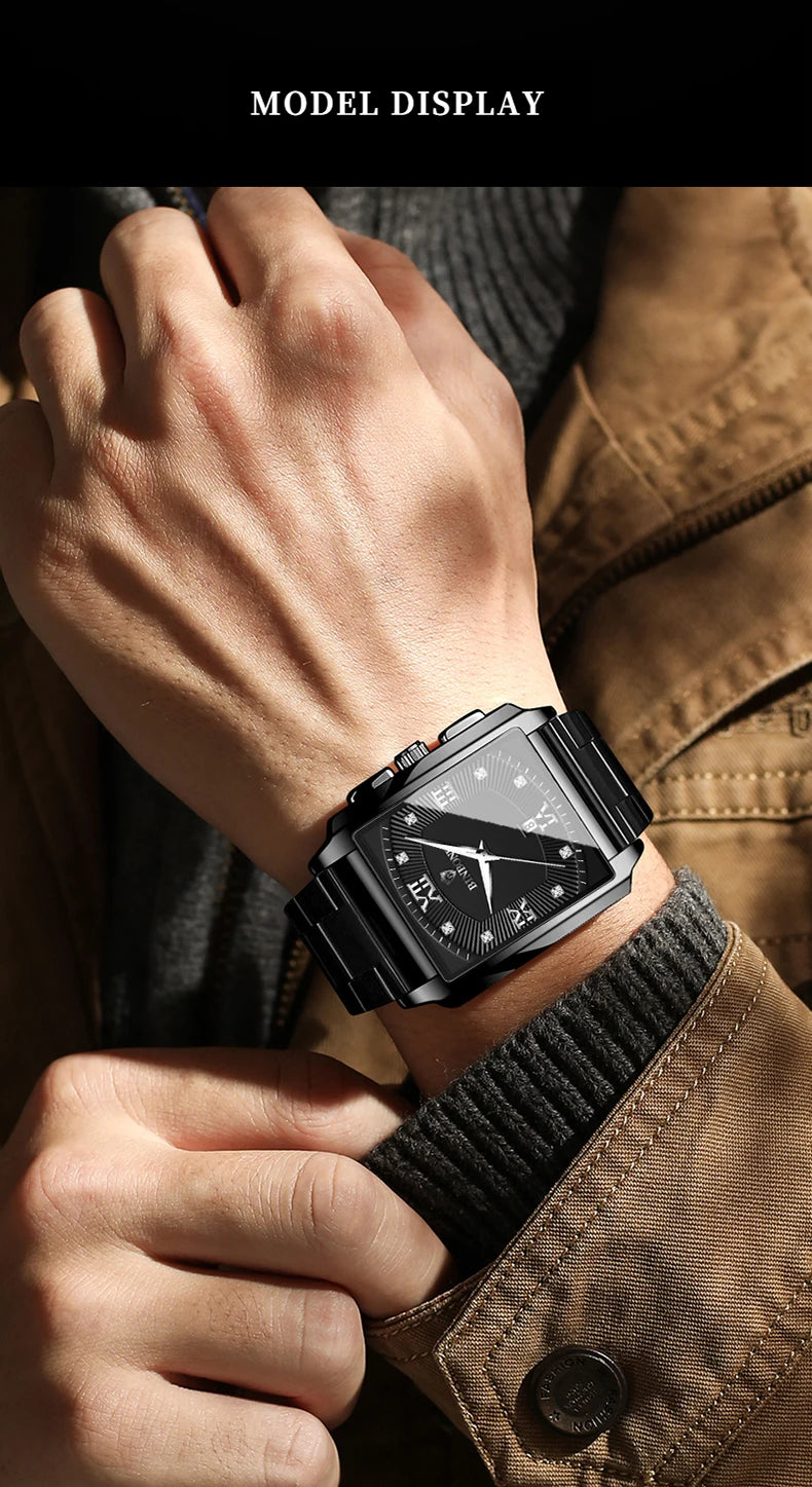 Reloj de Cuarzo Analógico de Lujo BINBOND para Hombre Esfera Cuadrada