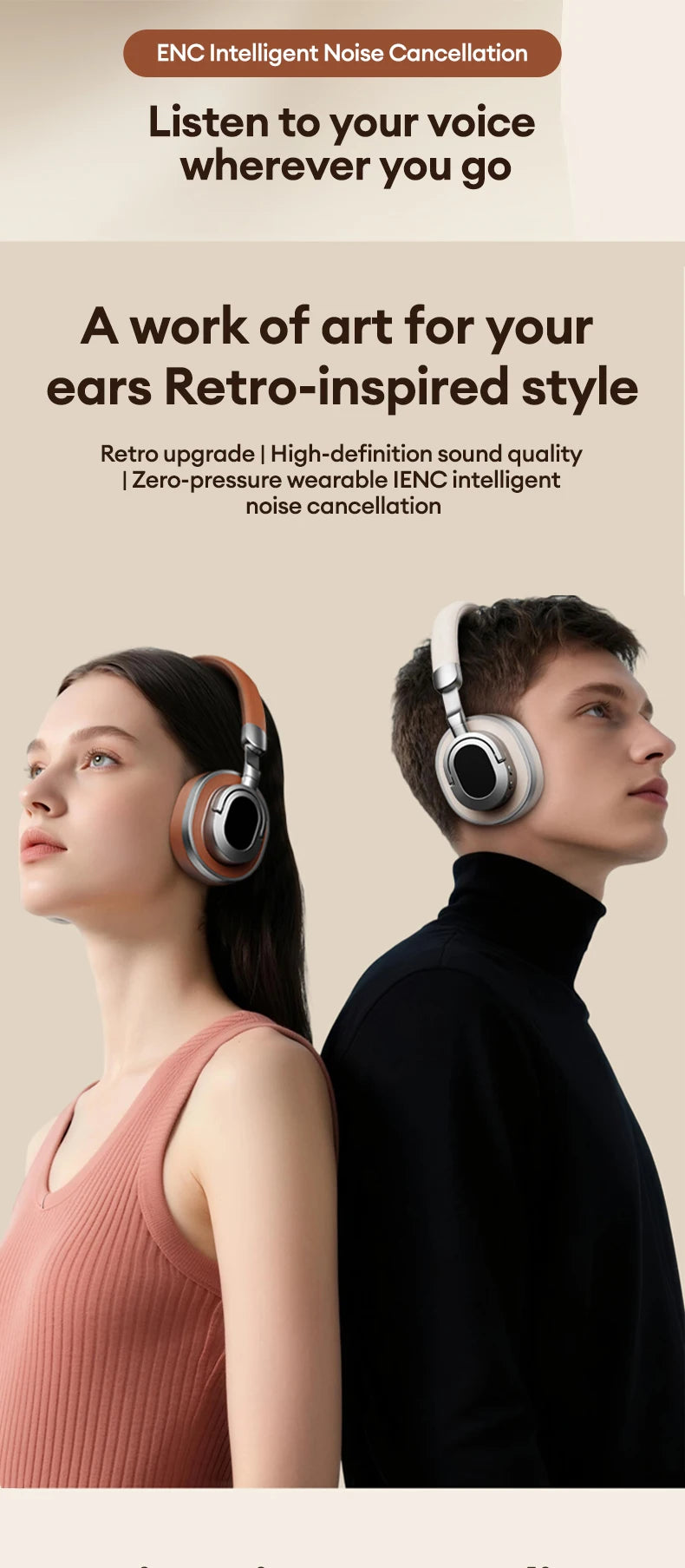 Lenovo LE602 Bluetooth 6,0 auriculares supraaurales sonido estéreo HiFi auriculares de música de moda ENC HD llamada auriculares inalámbricos con cable