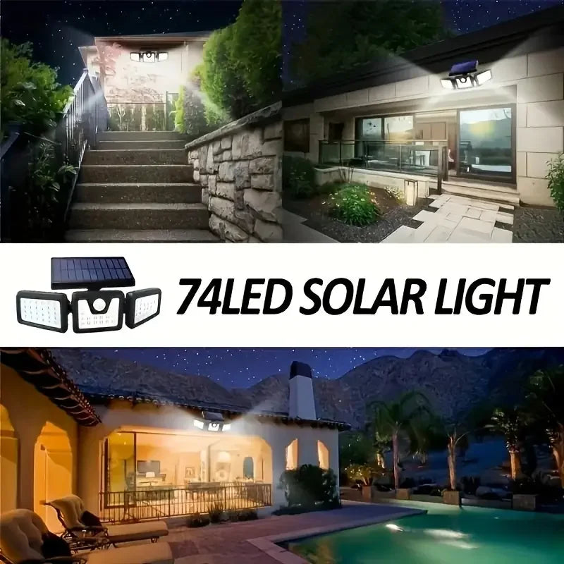 Lámpara Solar 74 LED Sensor de Movimiento IP65 para Jardín
