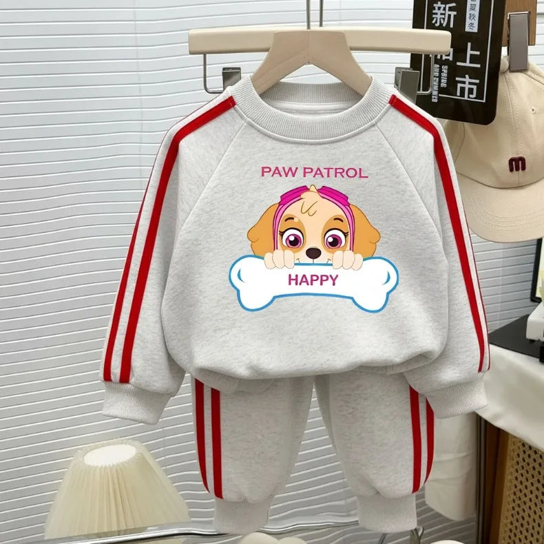 2026 primavera nuevo estilo PAW Patrol impreso conjuntos de ropa Casual para niños sudaderas con capucha con cuello redondo y pantalón largo chándal de dos piezas