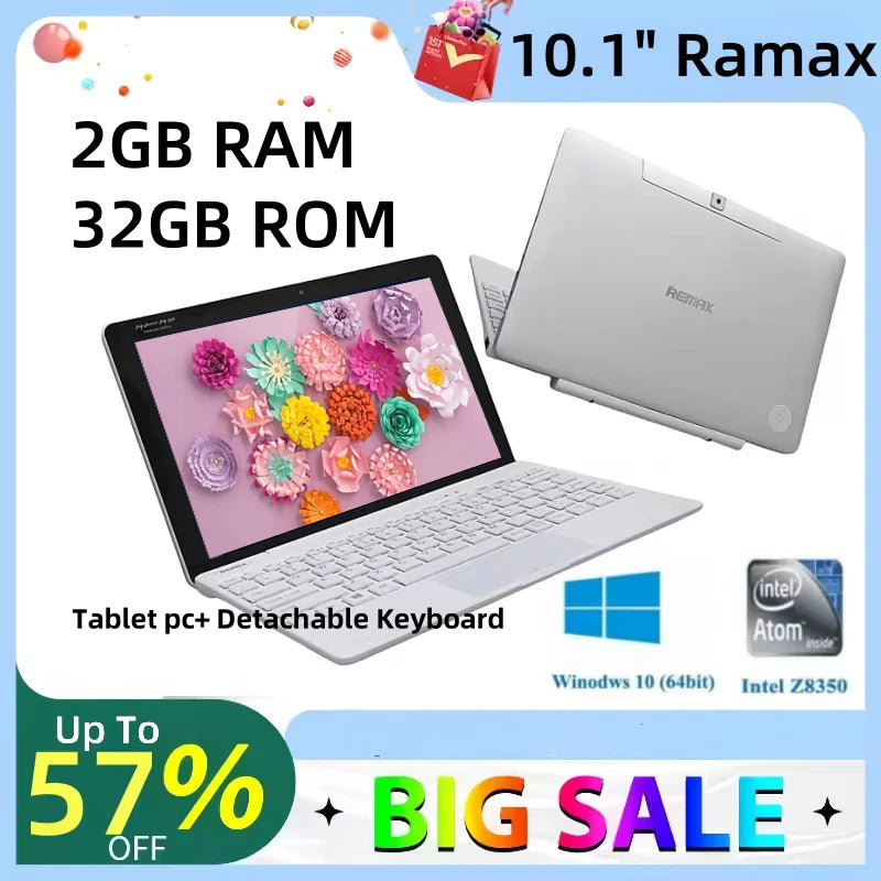 Tableta de 10,1 pulgadas con 2 GB de DDR, 32 GB de ROM, Windows 10, 64 bits, Z8350, 4 núcleos, USB 3,0, cámara dual con teclado desmontable, superventas