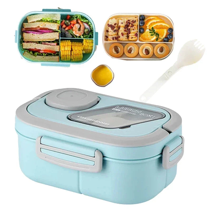 Fiambrera portátil con compartimento, caja con asa de transporte Bento de paja de trigo, contenedores de vajilla reutilizables, contenedores de comida para aperitivos y comida