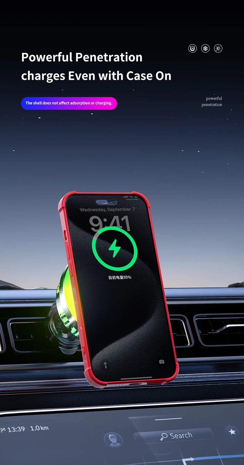 Cargador Inalámbrico Magnético Qi2.2 de 25W para Coche con Refrigeración por Aire, Estación de Carga Rápida, Soporte para Teléfono con Ventilación para iPhone 17-12 Pro Max