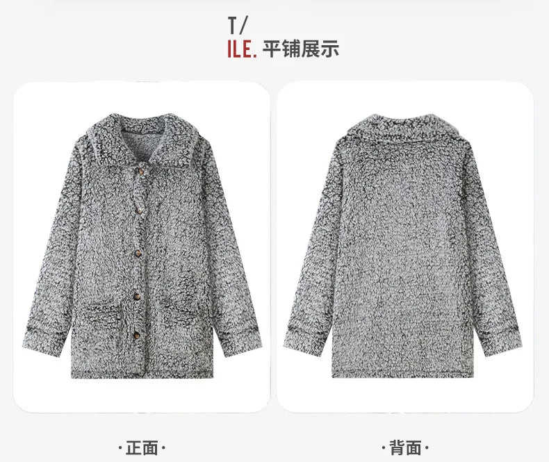 Otoño e Invierno chaqueta de terciopelo Flash abrigo ropa de mujer Casual cuello suelto solo pecho chaqueta cárdigan de longitud media