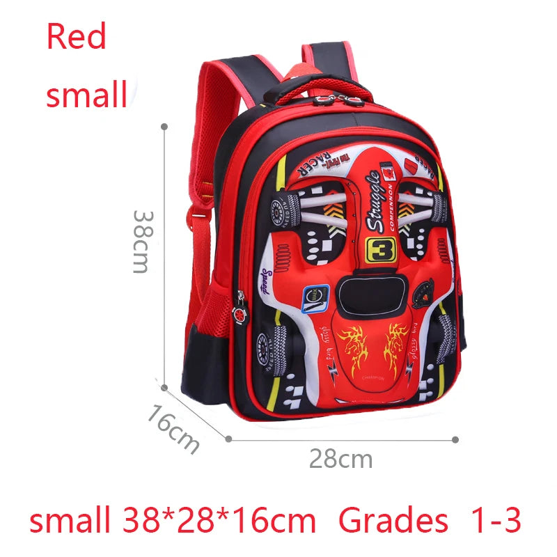 Mochila ligera impermeable para coche 3D, mochila preescolar para niños pequeños, mochila escolar para niños y niñas, primaria, roja y azul