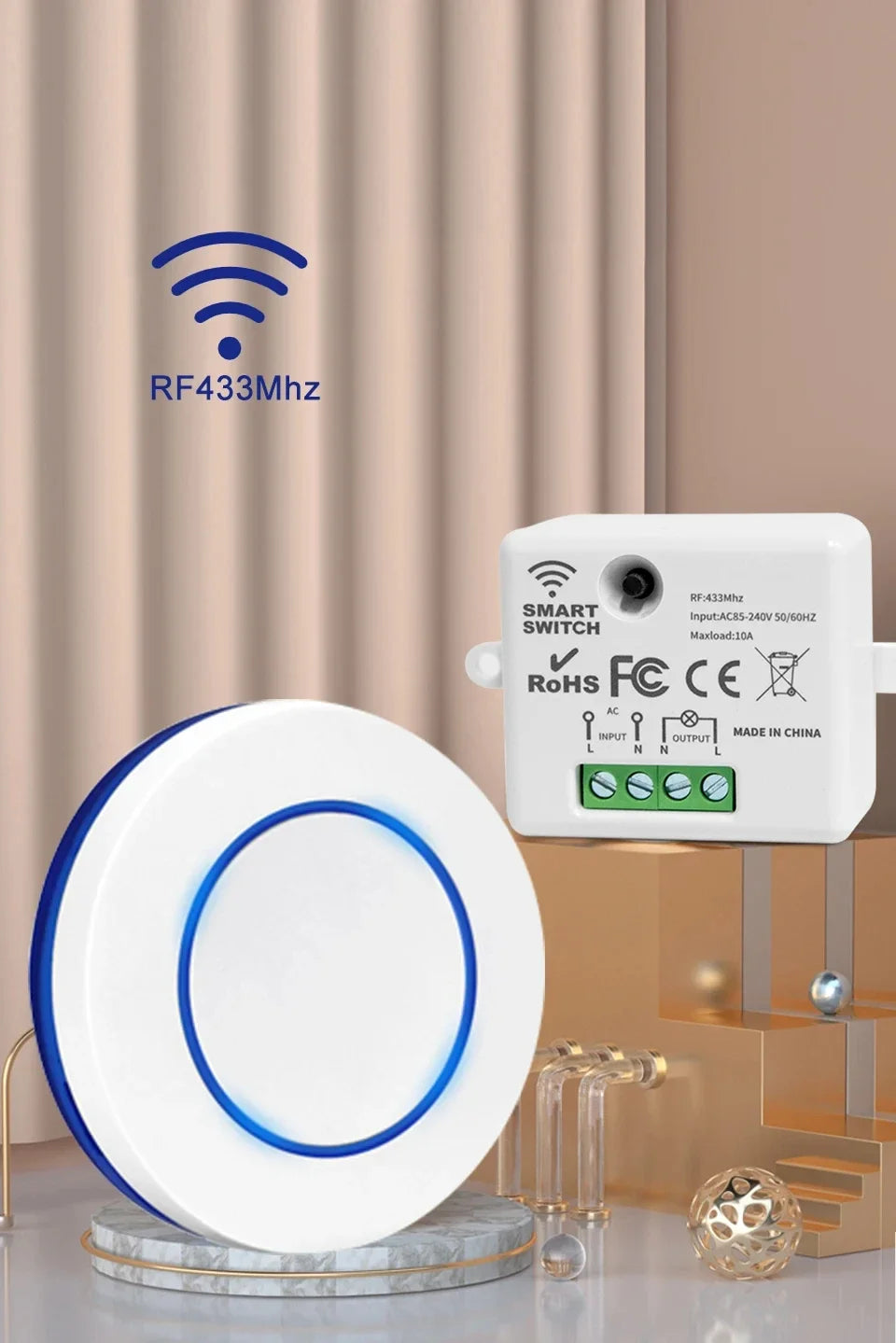 Interruptor de Luz Inalámbrico RF 433MHz con Relé