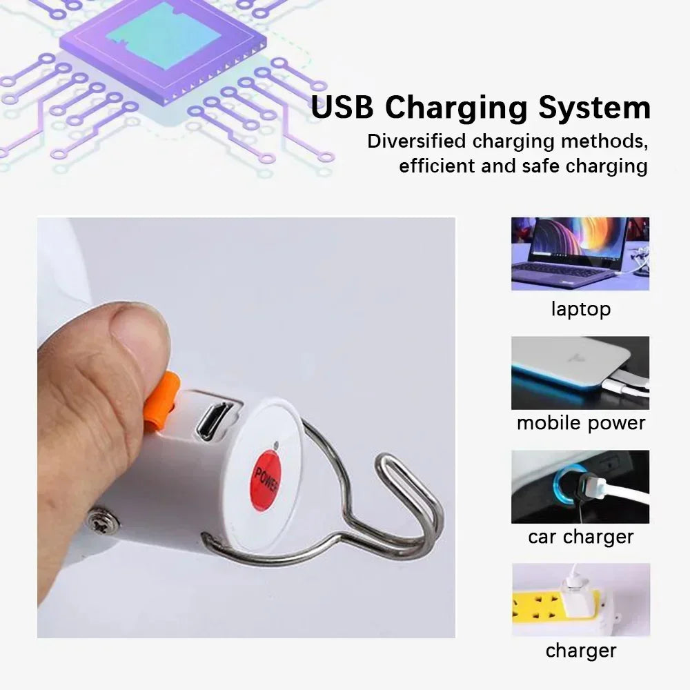 Luz LED Recargable para Camping con Gancho