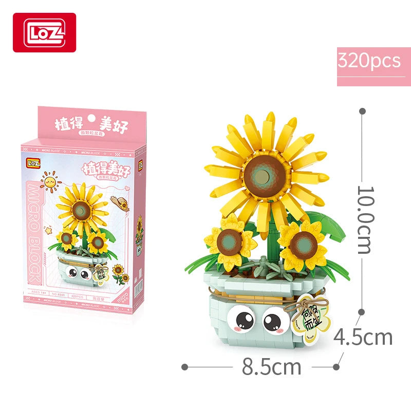 Bloques de Construcción LOZ Serie Plantas, Rosas y Girasoles en Maceta, Modelo MOC DIY, Flor Artificial, Decoración de Escritorio, Regalo Coleccionable para Adultos