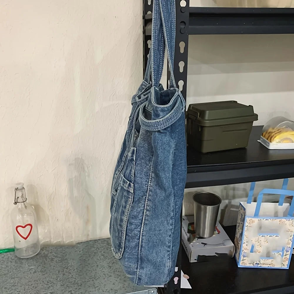 Bolso informal de gran capacidad, bolso de mano vaquero, todo a la moda, bolso de hombro de alto nivel de apariencia, bolso para ir al trabajo