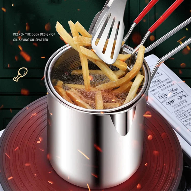 LMETJMA-Olla de freír profunda con colador, cesta Tong de acero inoxidable, olla de freír Tempura japonesa para patatas fritas, pollo KC0460