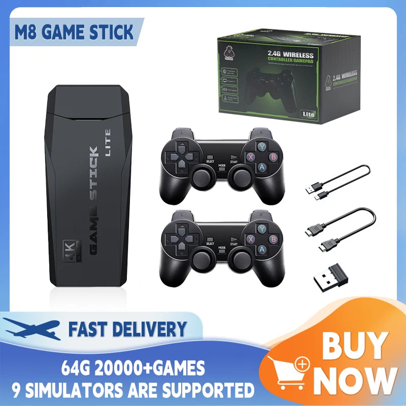 Consola de Videojuegos Retro M8 Small Box Game Stick 4K HD, 64GB, 20000 Juegos Clásicos