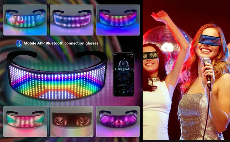 Gafas LED con Control por Aplicación, Lentes Futuristas Luminosas para Fiestas, Bares, Festivales y Espectáculos